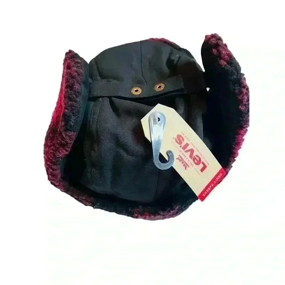 Men's Levi’s Canvas Trapper Hat with Plaid Sherpa Lining Size S/M New With Tags